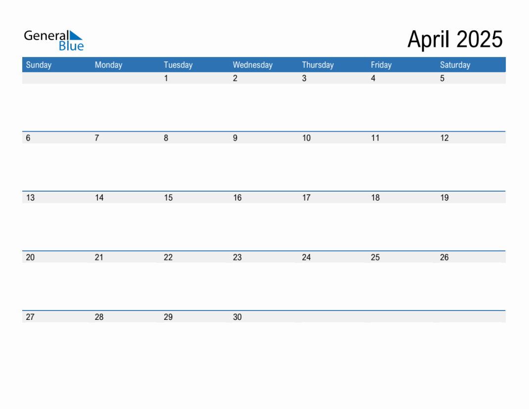 April  Monthly Calendar (PDF, Word, Excel)