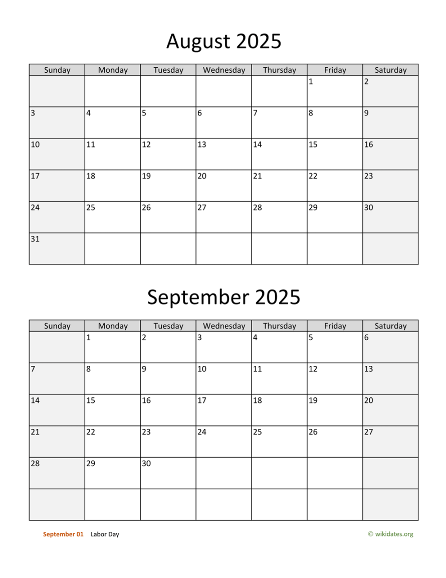 August and September  Calendar  WikiDates
