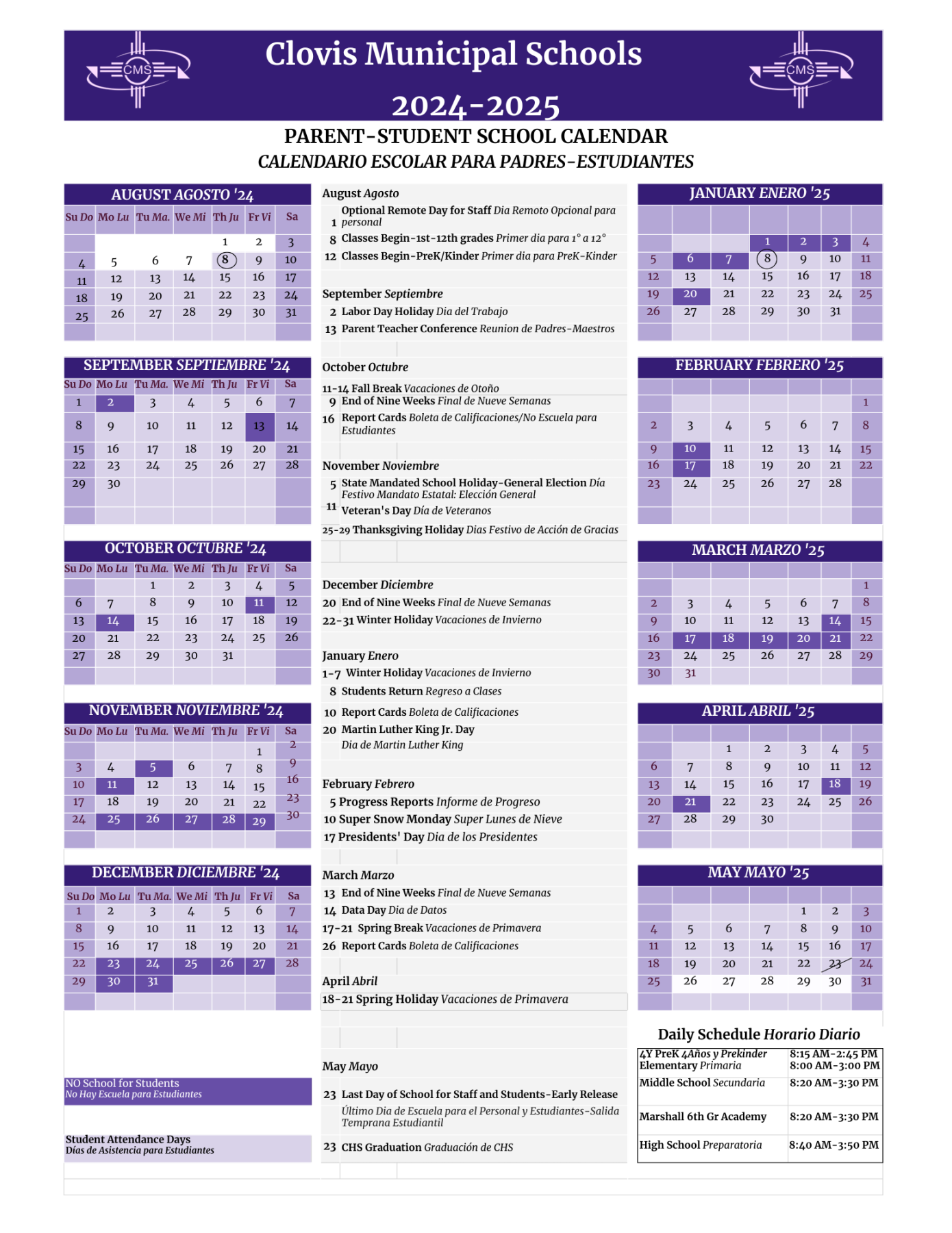Calendars  Clovis Municipal School District