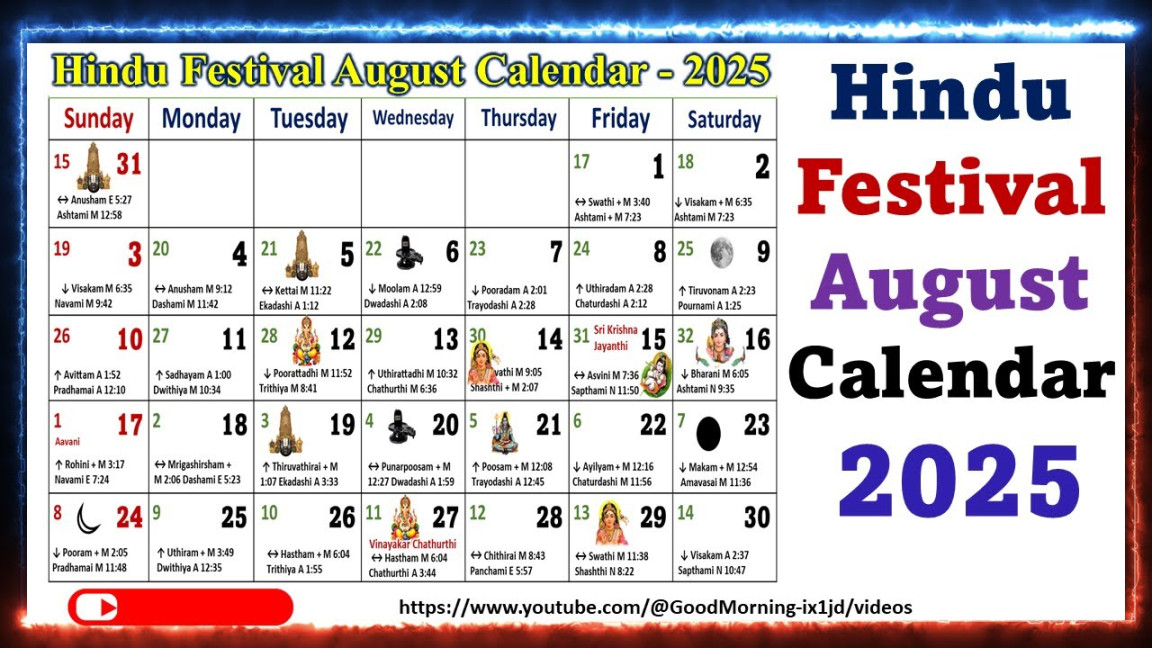 Hindu Festivals August Calendar , #augustcalendar - YouTube
