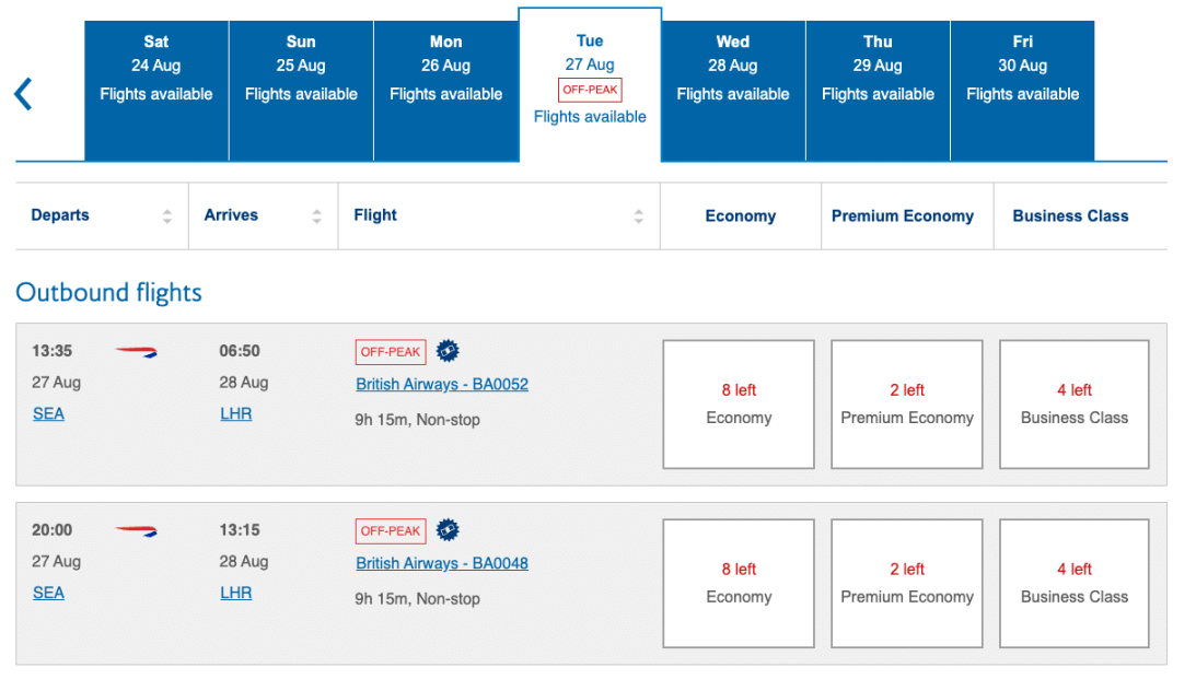 How Does British Airways Peak & Off-Peak Pricing Work?  Prince of