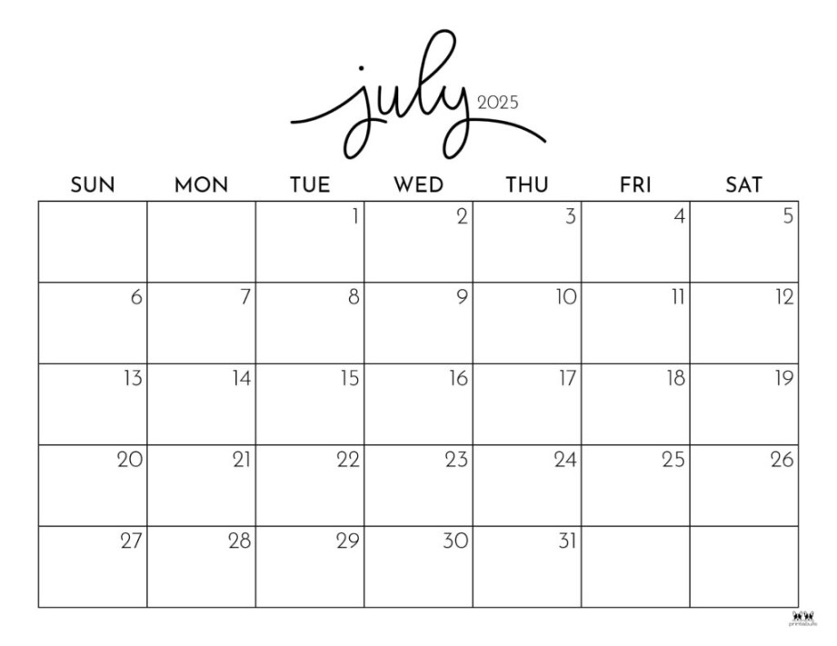 July  Calendars -  FREE Printables  Printabulls