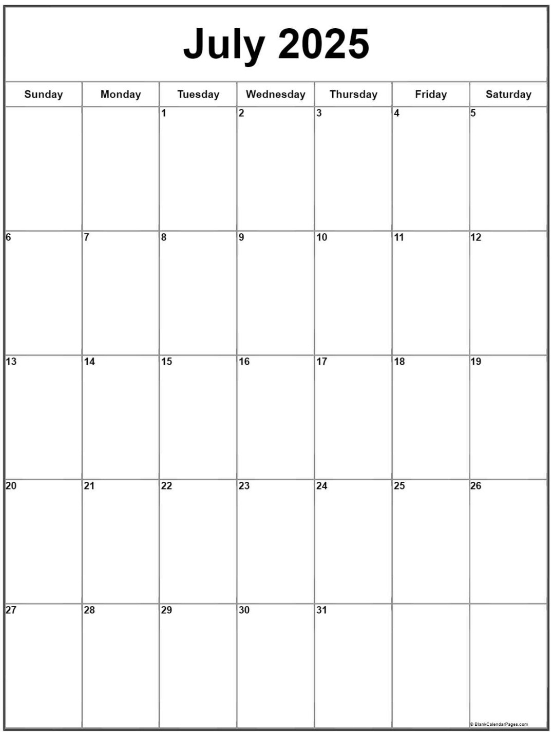 July  Vertical Calendar  Portrait