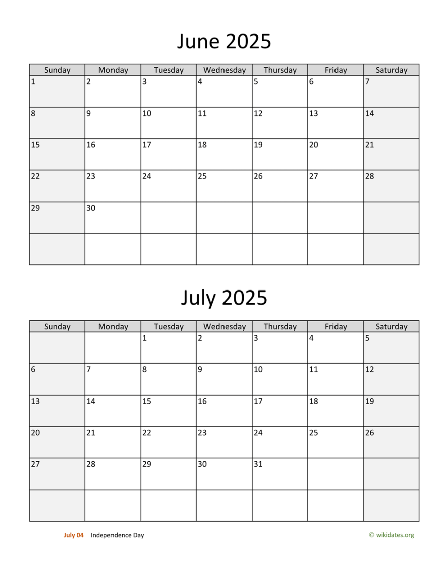 June and July  Calendar  WikiDates