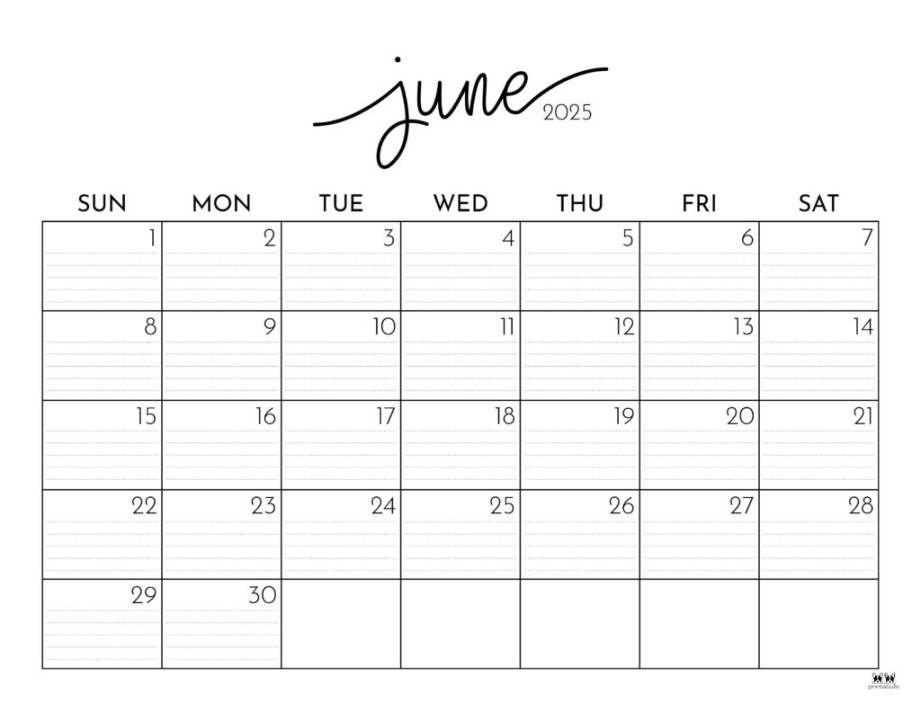June  Calendars -  FREE Printables  Printabulls