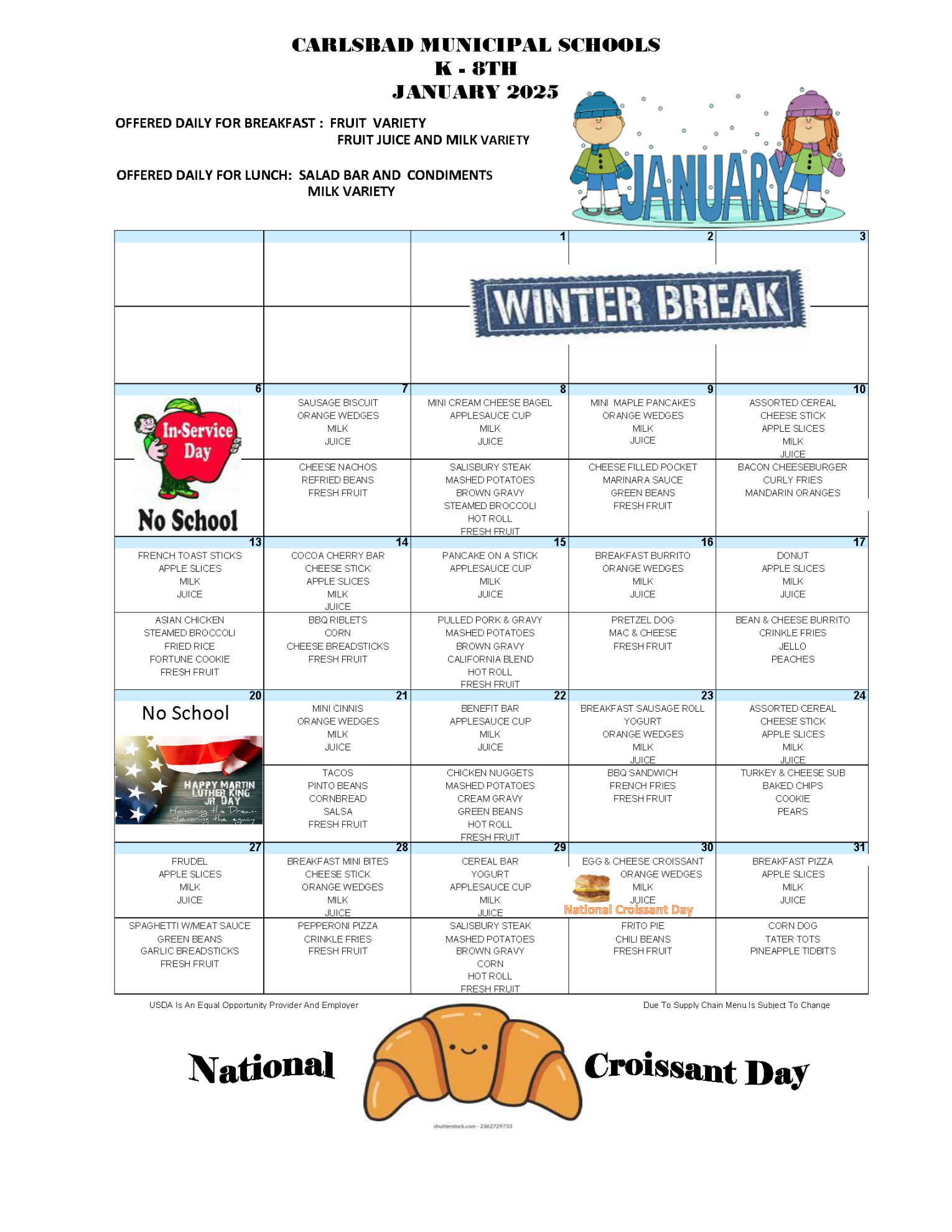 Lunch Menus - Carlsbad Municipal Schools