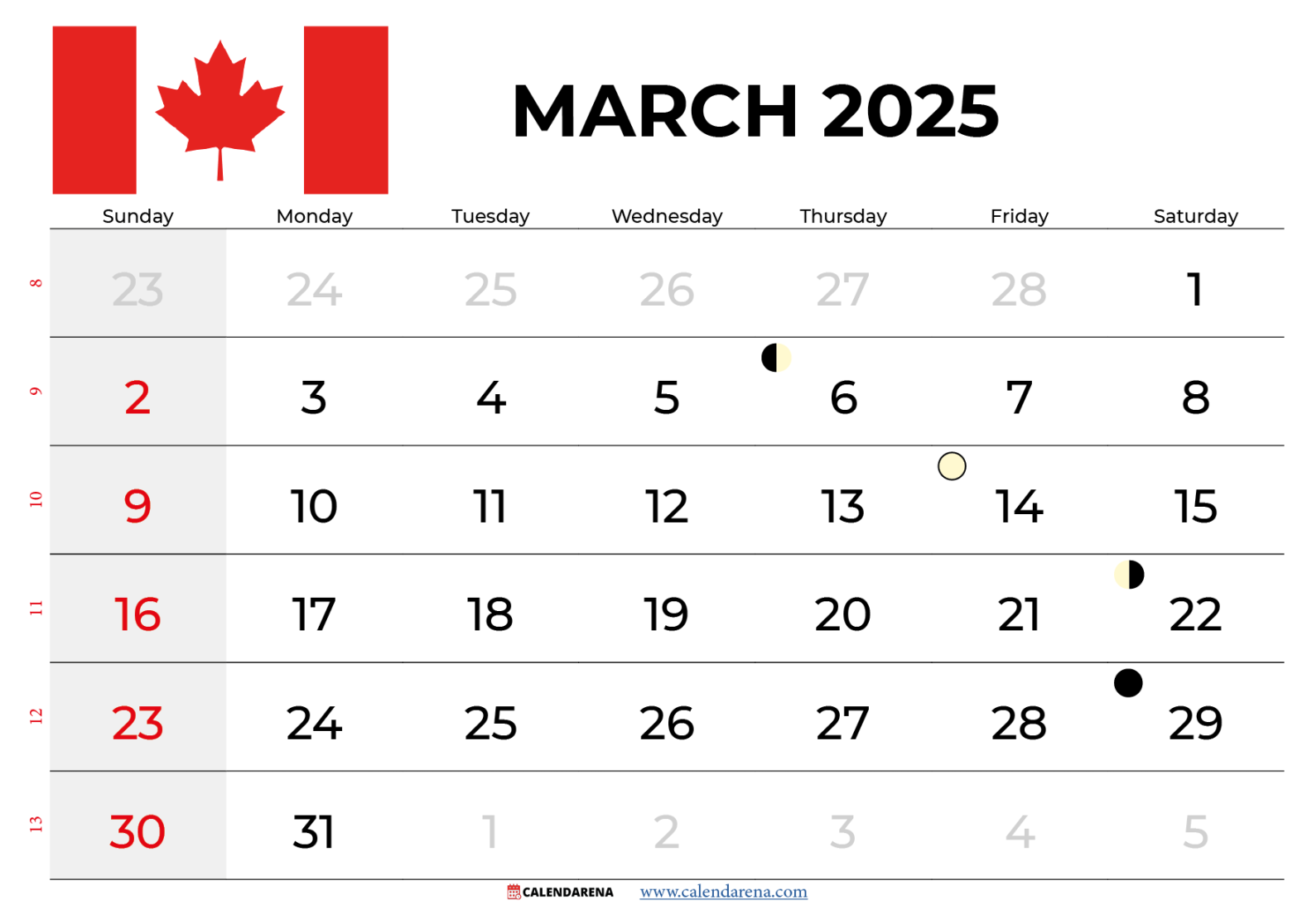 March  Calendar Canada With Holidays