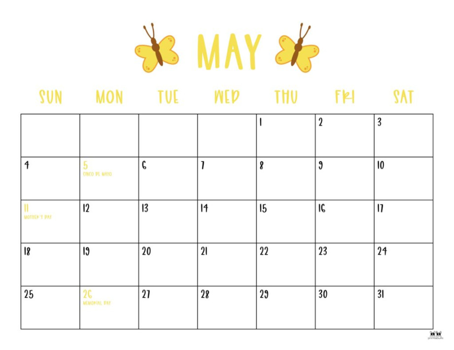 May  Calendars -  FREE Printables  Printabulls