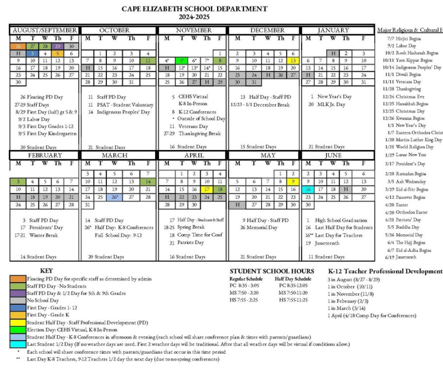 - School Calendar  Cape Elizabeth Middle School