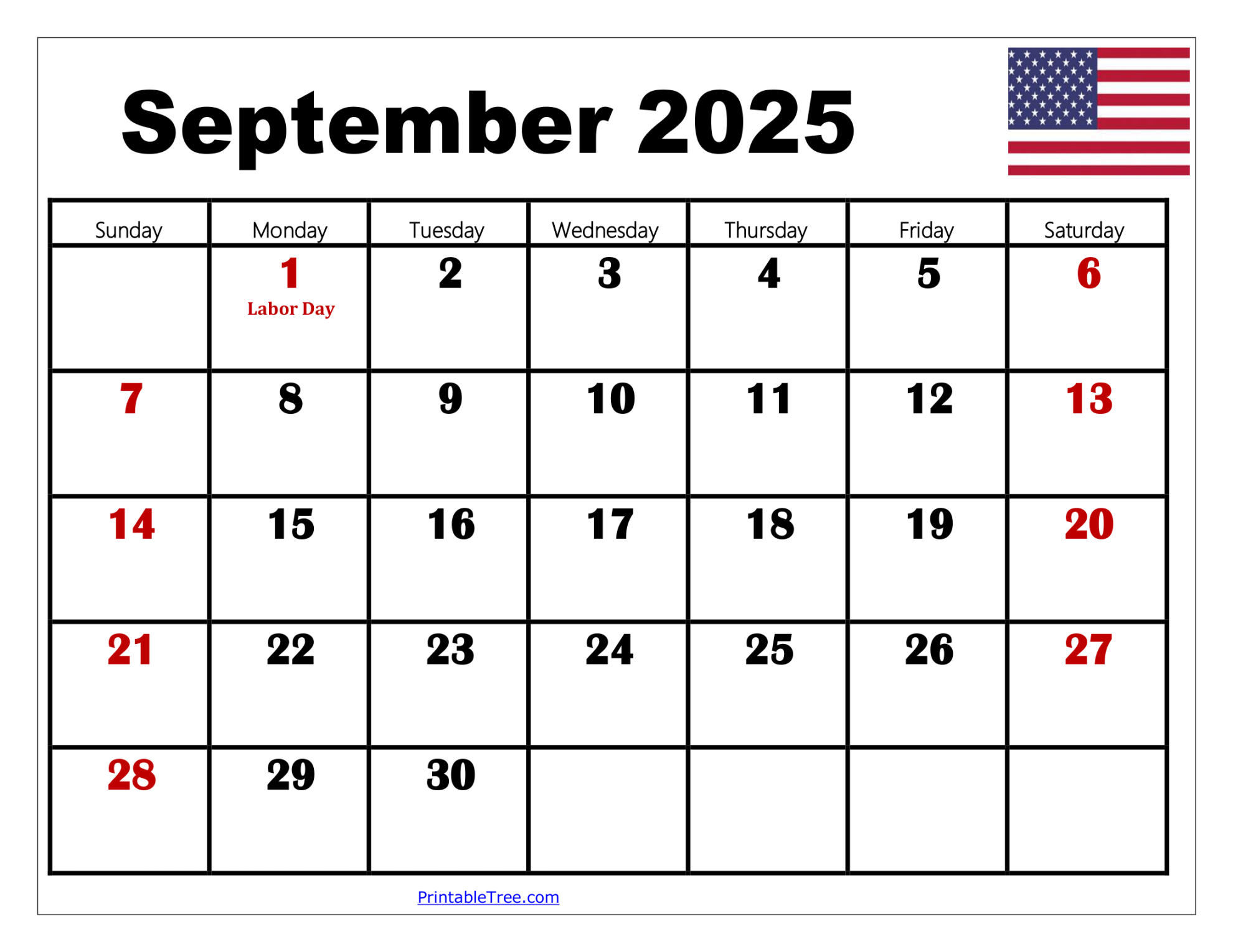 September  Calendar Printable PDF Template with Holidays