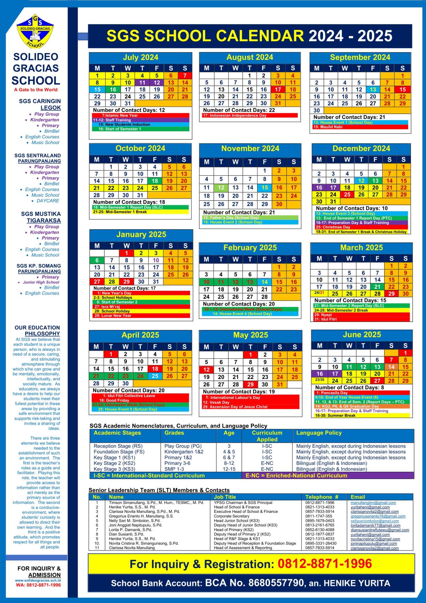 SGS  School Calendar