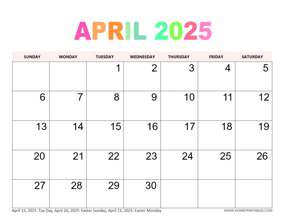 April  Calendar -  Best Free Printables for You! - Home