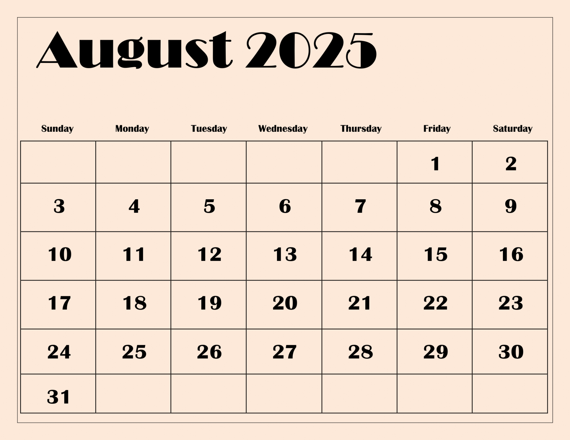 August  Calendar Printable PDF Template with Holidays