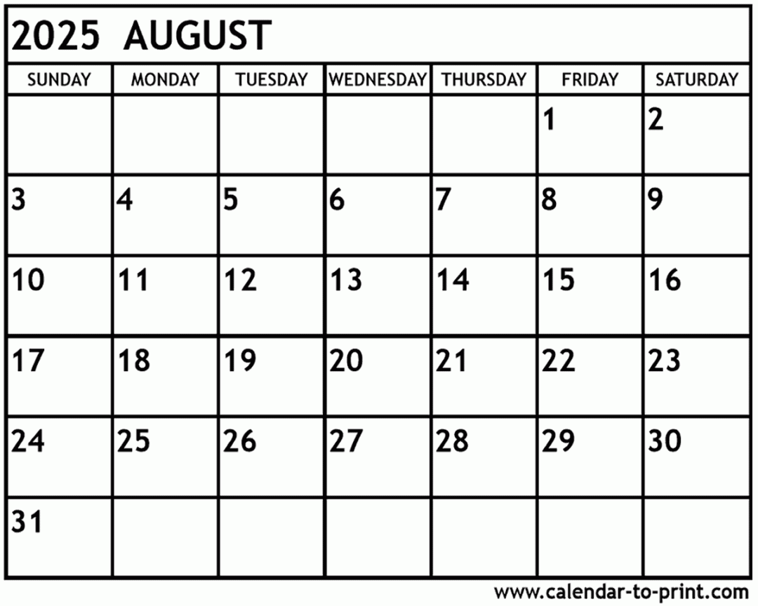 August  Calendar Printable