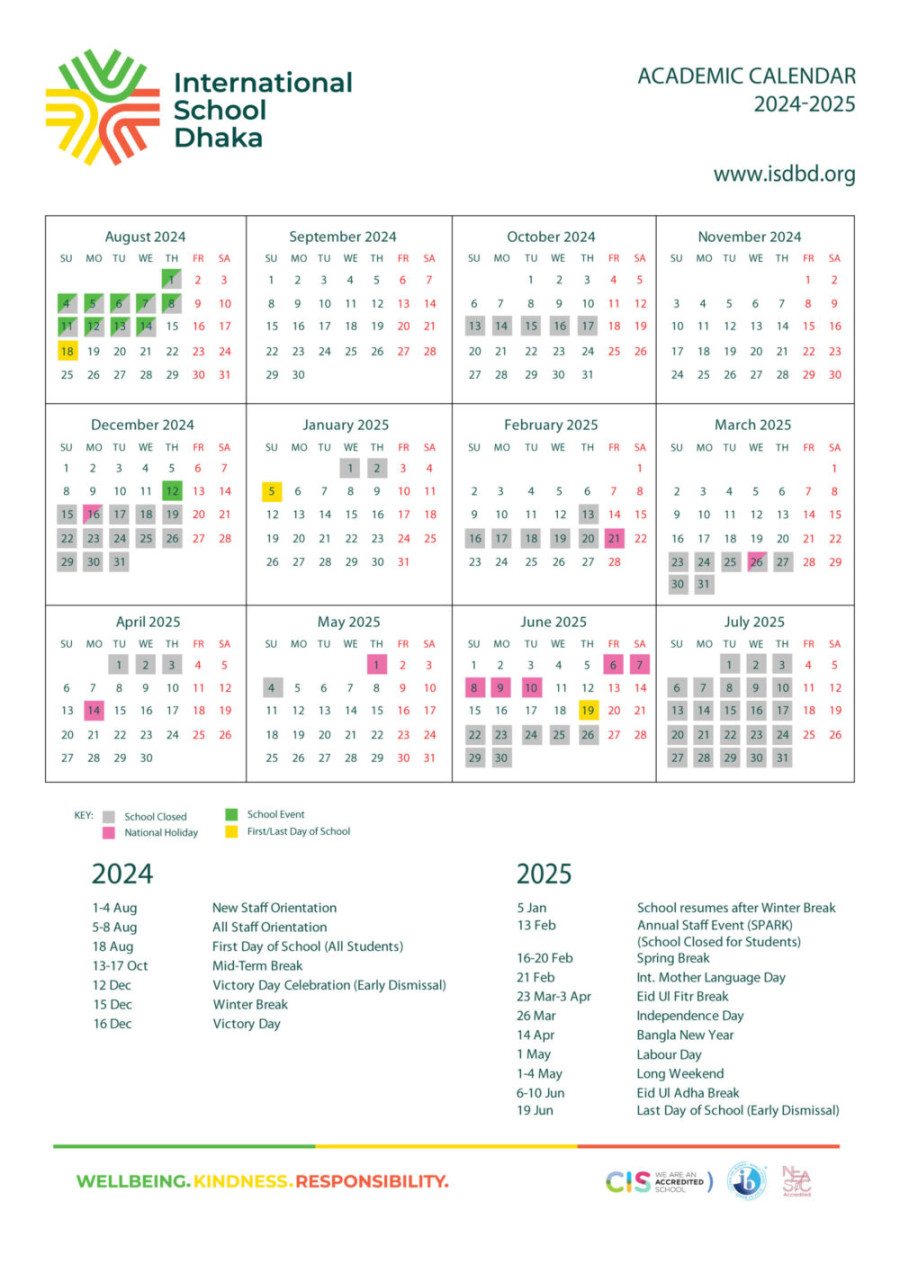Calendar - ISD - International School Dhaka - Best School For IB