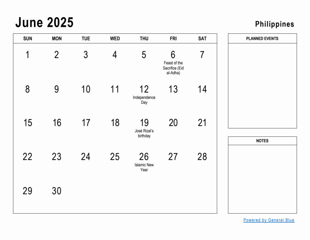 June  Planner with Philippines Holidays