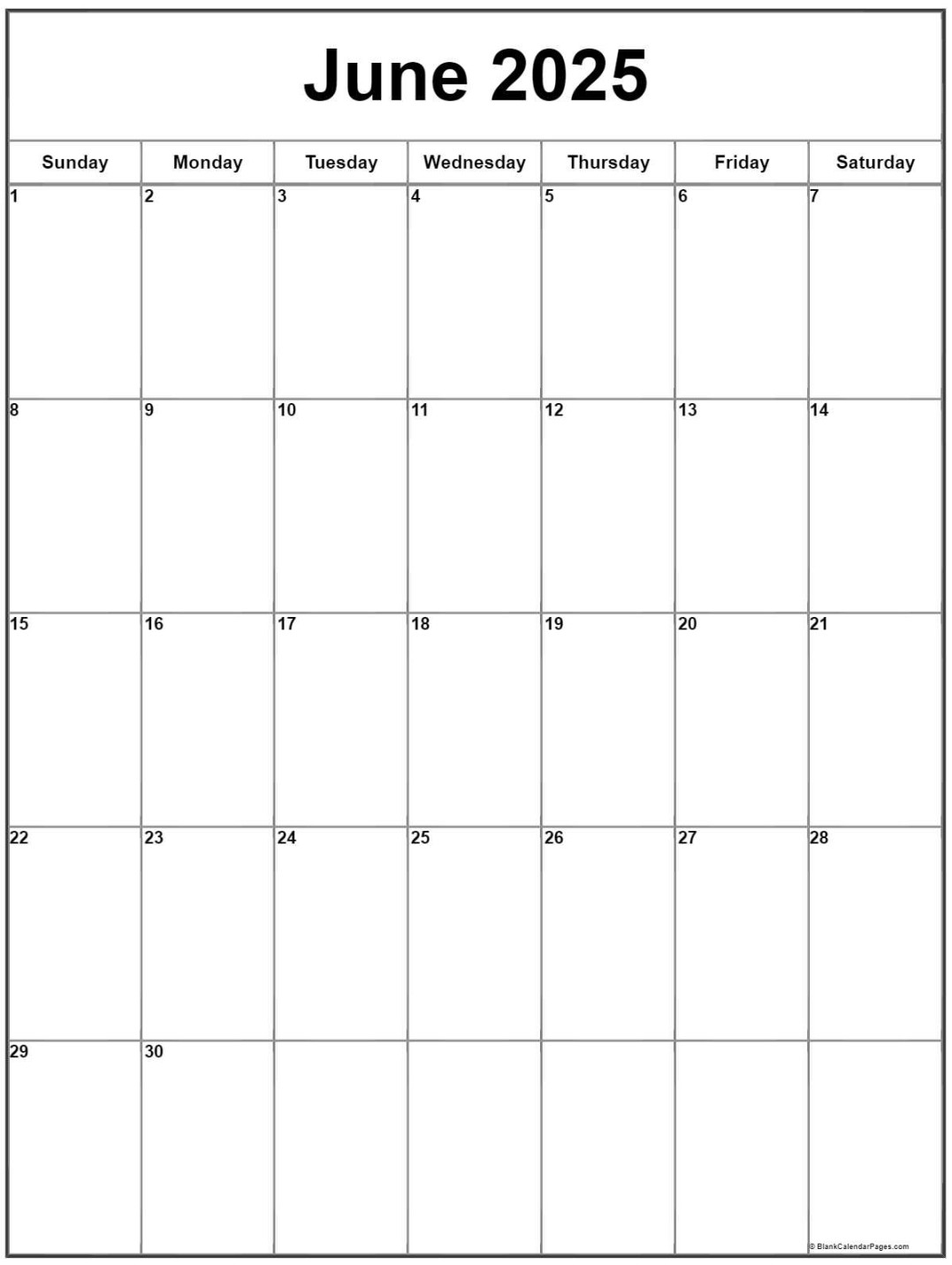 June  Vertical Calendar  Portrait