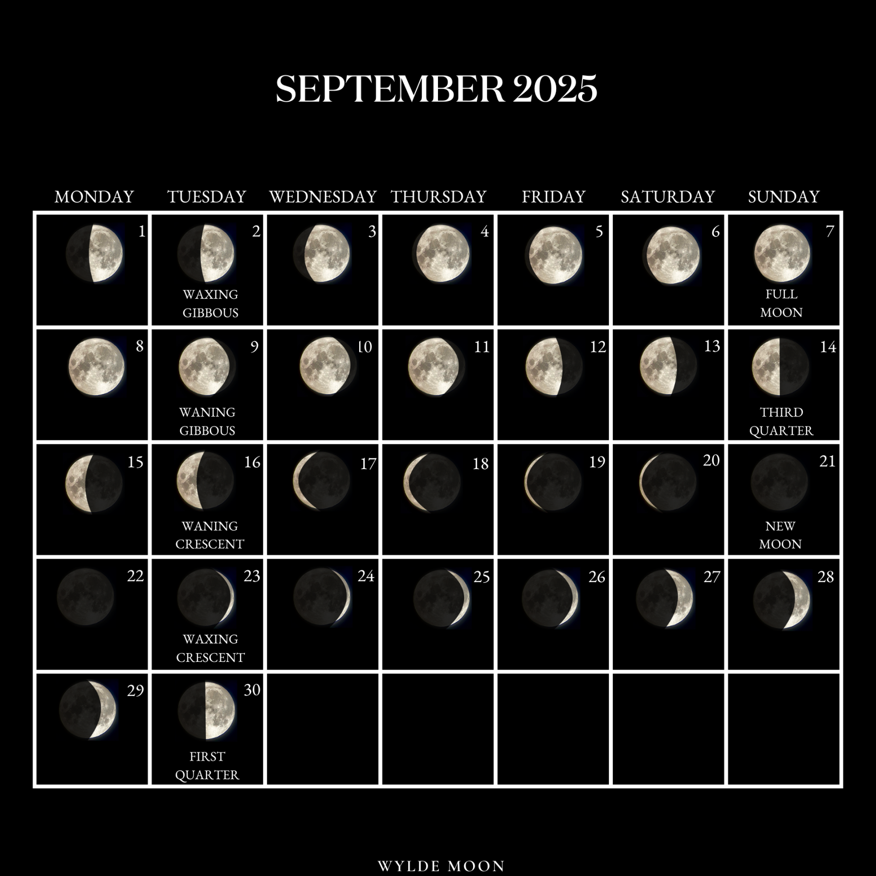 Moon Calendar - every phase and stage of the moon