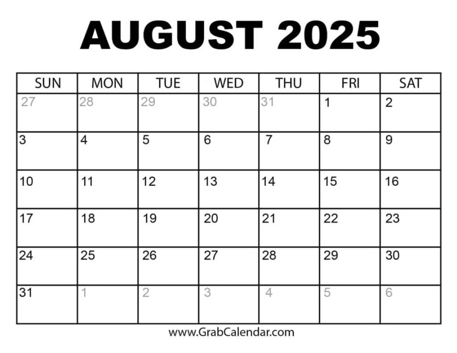 Printable August  Calendar