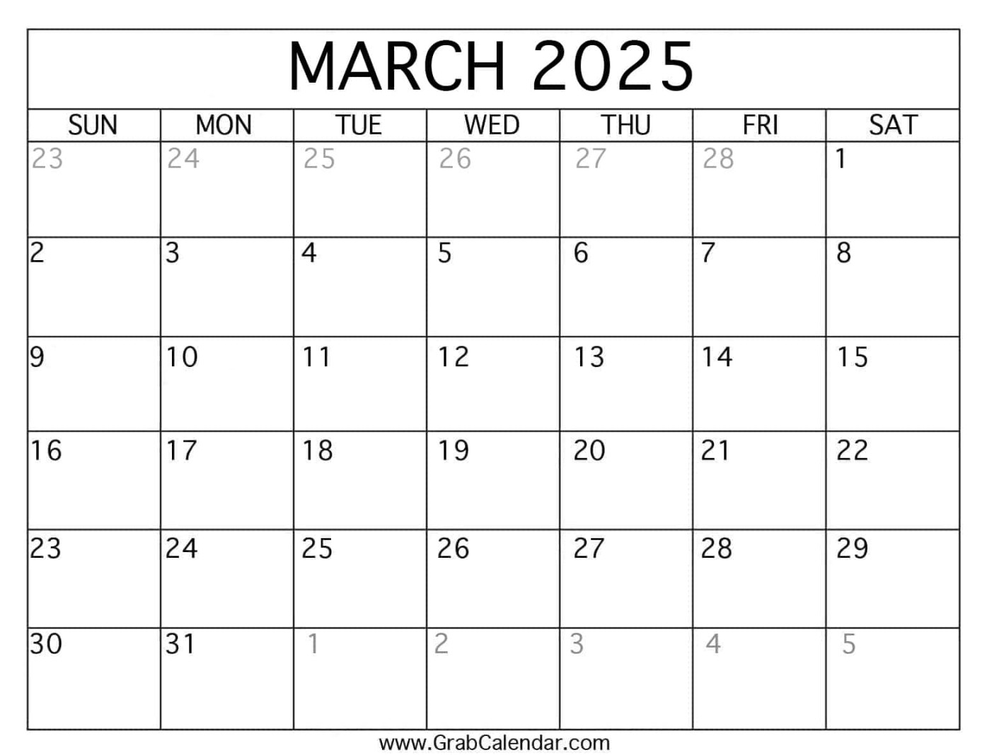 Printable March  Calendar