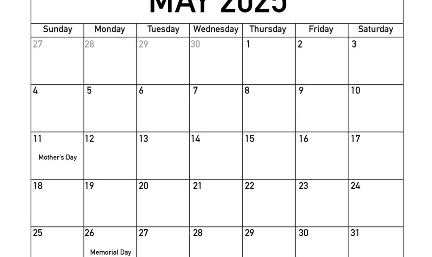 2025 May Calendar With Holidays Printable