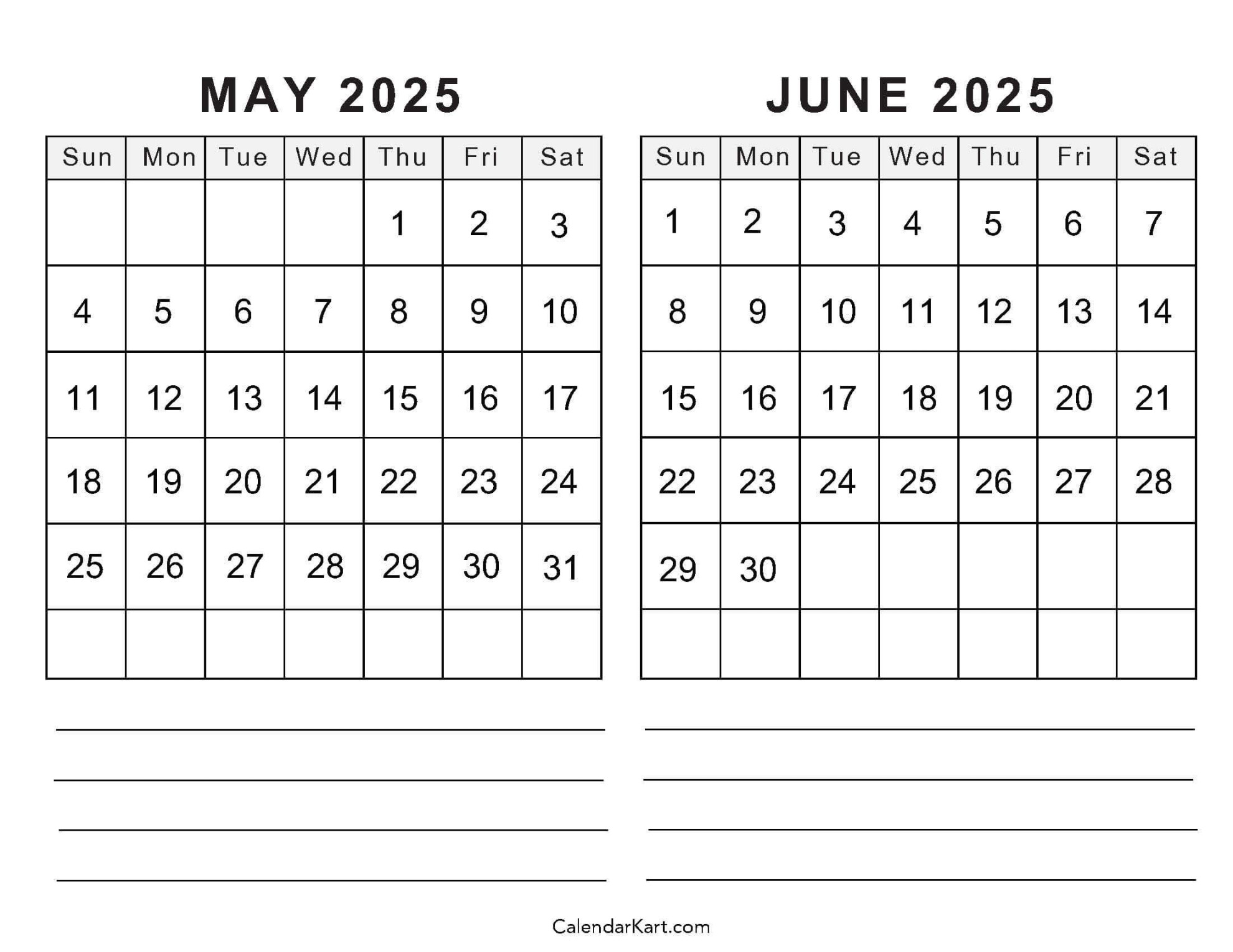 Printable May June  Calendar Templates  Calendarkart
