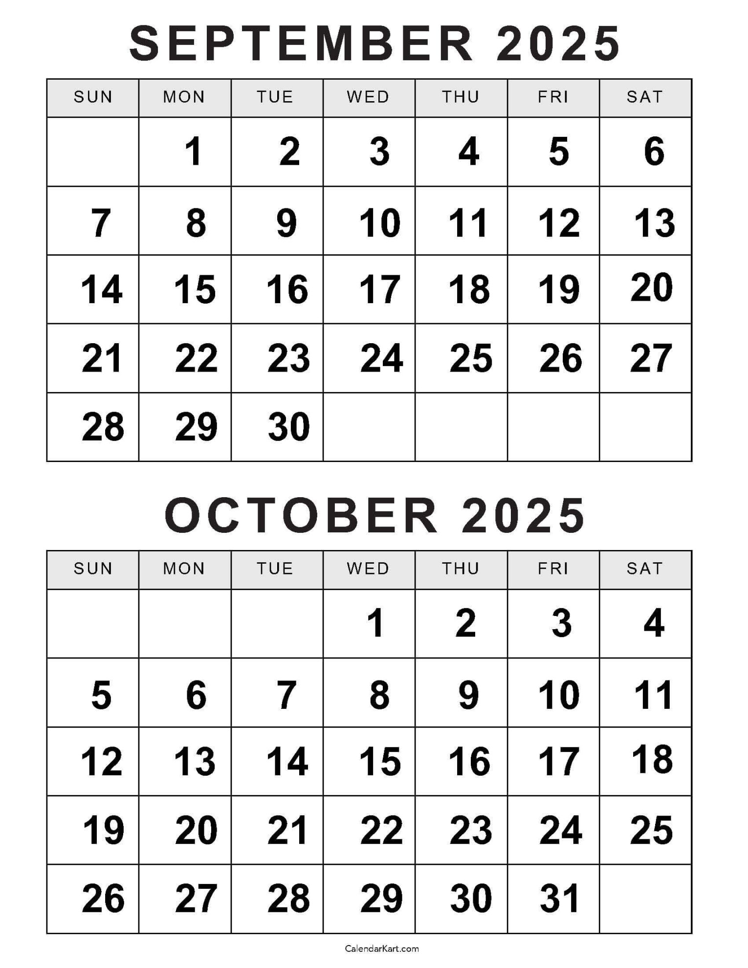 Printable September October  calendar  Calendarkart