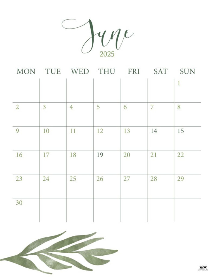 June  Calendars -  FREE Printables  Printabulls